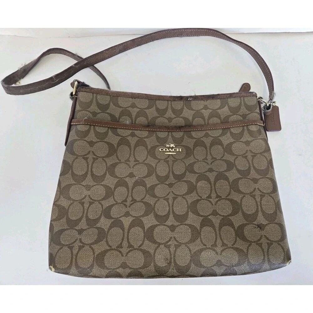 Coach Purse Womens Brown Signature Canvas File Crossbody Bag